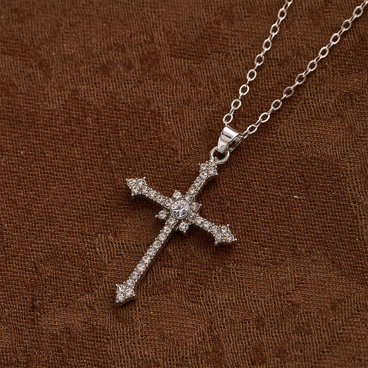 Christianartworkshop Refined Zircon-Encrusted Cross Pendant Necklace with Central Stone: An Emblem of Quiet Devotion - Cross - image 0