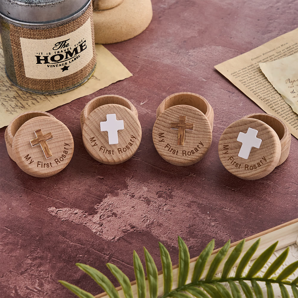 Christianartworkshop My First Rosary Wooden Keepsake Box with Cross Emblem: A Symbol of Sacred Beginnings - image 3