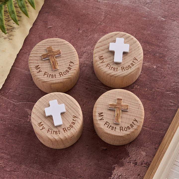 Christianartworkshop My First Rosary Wooden Keepsake Box with Cross Emblem: A Symbol of Sacred Beginnings - image 2