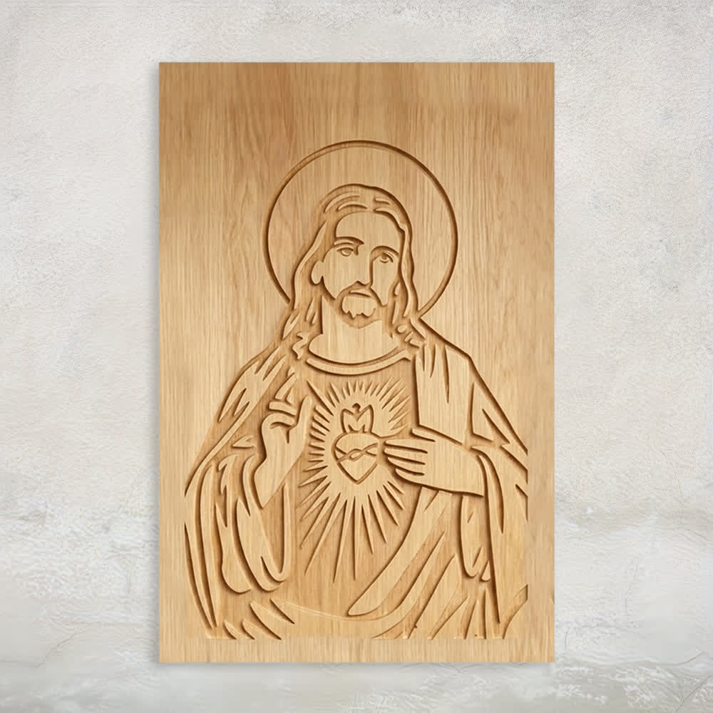 Christianartworkshop Rustic Sacred Heart Jesus Wooden Wall Decor for Home Grace - 12.99″19.69″0.20″ / 33*50*0.5cm - image 0