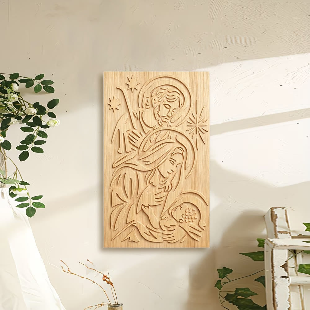 Christianartworkshop Minimalist Nativity Scene Wood Plaque: A Reminder of Heavenly Grace and Peace - image 2