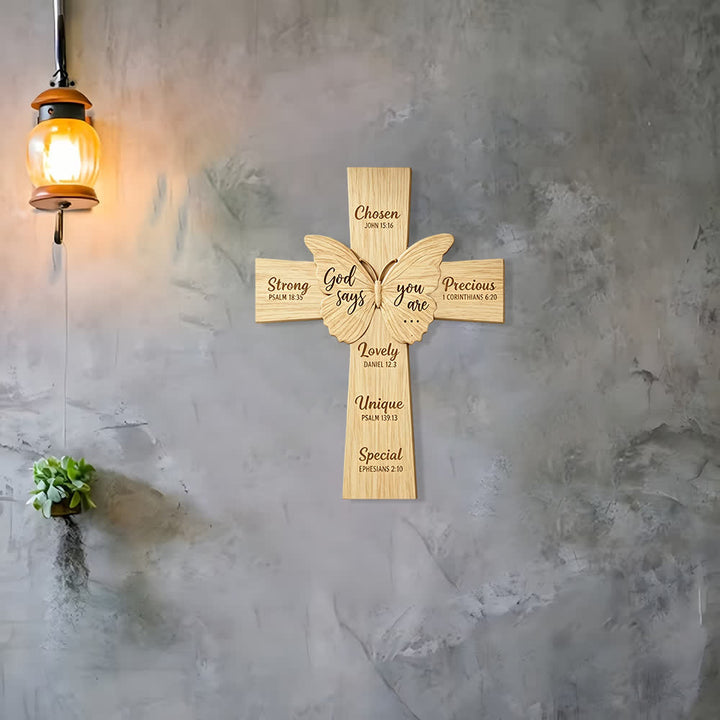 Christianartworkshop Rustic Religious Wooden Wall Decor with God Says You Are & Butterfly - image 2