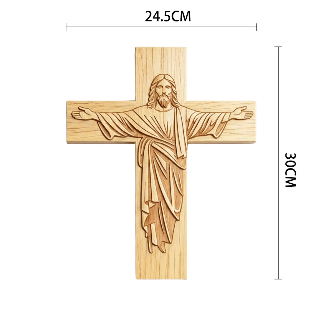 Christianartworkshop Classic Minimalist Jesus Cross Wood Plaque with Open-Arms Design: A Timeless Emblem of Devotion - 9.65''*11.81''*0.2''/24.5*30*0.5cm - image 4