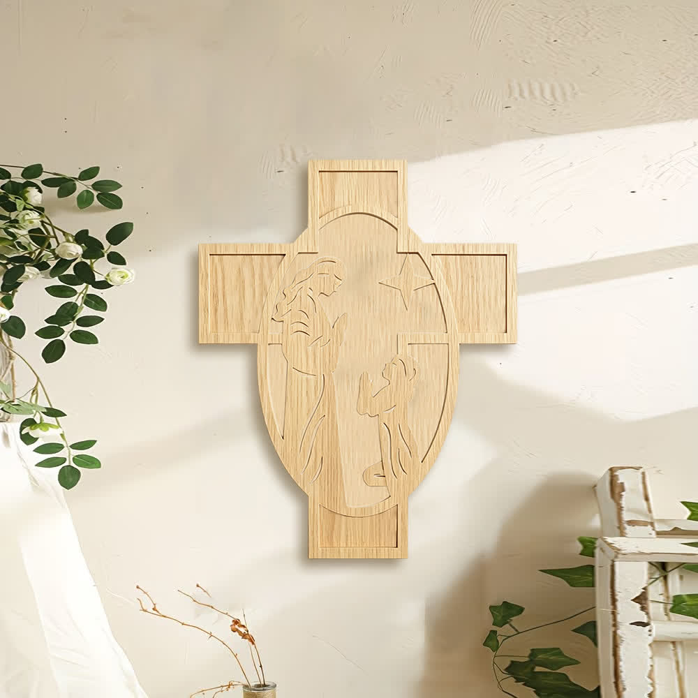 Christianartworkshop Nativity Scene Wooden Cross Wall Decor: A Reminder of God's Love - image 1