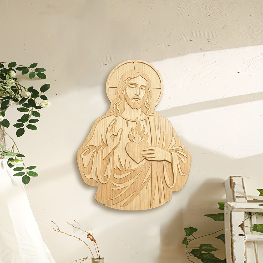Christianartworkshop Sacred Heart of Jesus Carved Wooden Wall Decor: A Symbol of Divine Love - image 2