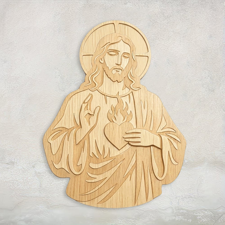 Christianartworkshop Sacred Heart of Jesus Carved Wooden Wall Decor: A Symbol of Divine Love - 14.88*19.69''*0.2''/37.8*50*0.5cm - image 0