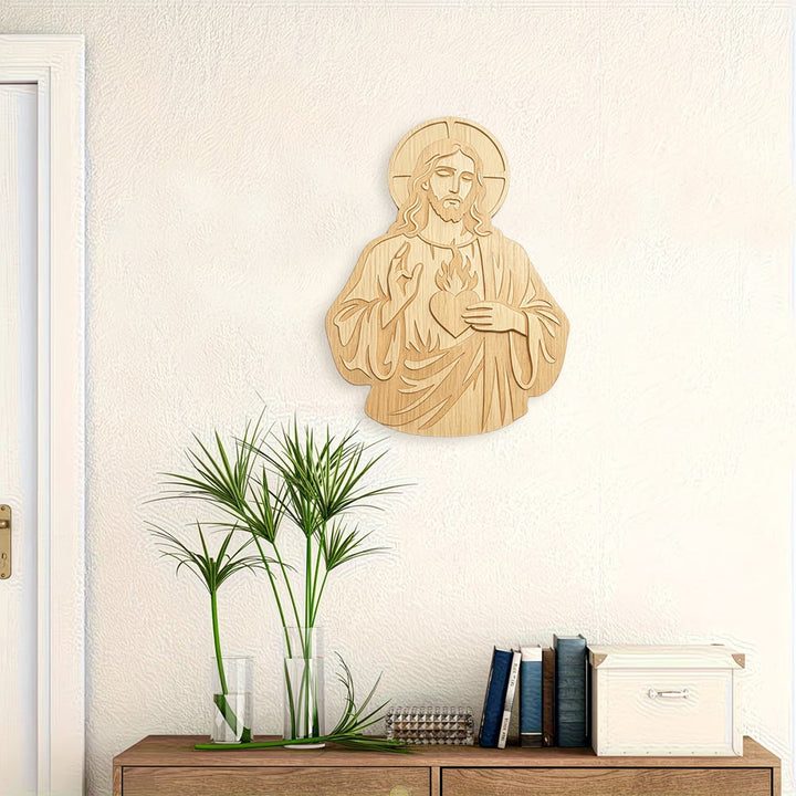 Christianartworkshop Sacred Heart of Jesus Carved Wooden Wall Decor: A Symbol of Divine Love - image 3