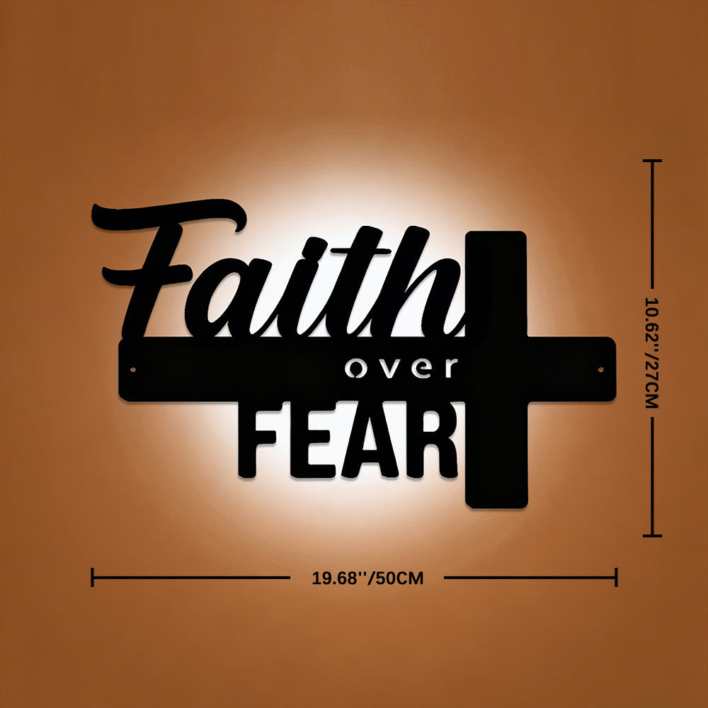 Christianartworkshop Cross-Design Faith Over Fear Metal Wall Decor: A Powerful Statement of Belief - 19.69''*10.63''*0.05"/50*27*0.12cm - image 7