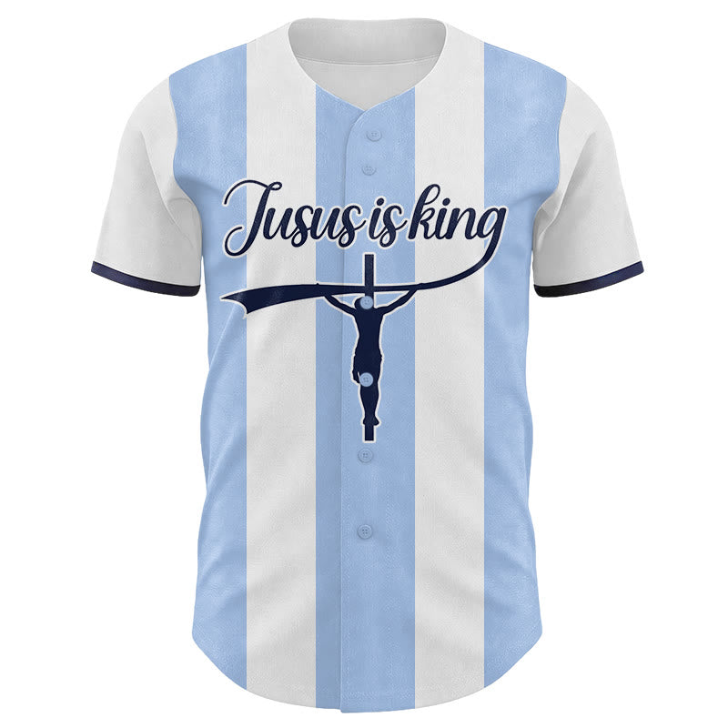 Christianartworkshop Custom Name Number "Jesus Is King" Cross Print Striped Baseball Jersey - image 1