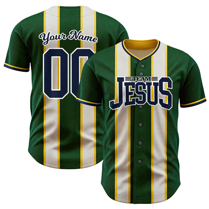 Christianartworkshop Custom Name Number Team Jesus Striped Button Up Baseball Jersey - 5XL - Name & Number Customized - image 0
