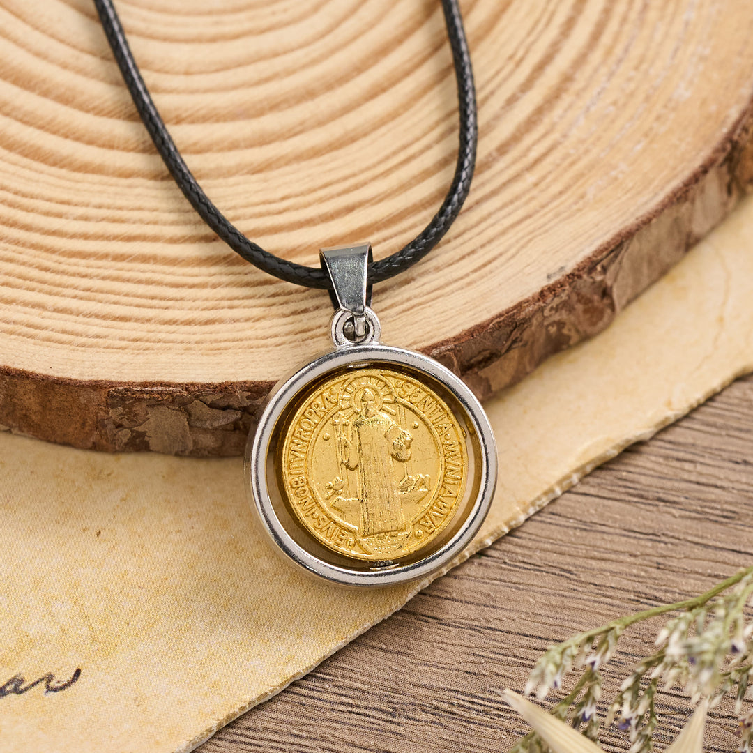 Christianartworkshop Rotatable St. Benedict Medal Two-Tone Pendant Necklace: A Symbol of Divine Protection - St.Benedict - image 0