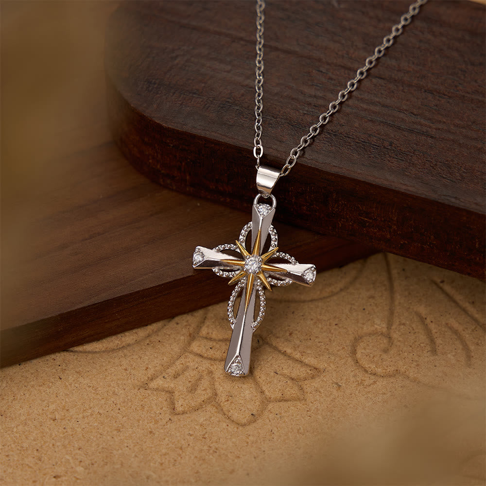 Christianartworkshop Two-Tone Bethlehem Star Inlaid Zircon Cross Pendant Necklace: A Symbol of Divine Guiding Light - Cross & Bethlehem Star - image 0