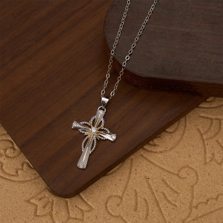 Christianartworkshop Two-Tone Bethlehem Star Inlaid Zircon Cross Pendant Necklace: A Symbol of Divine Guiding Light - image 4
