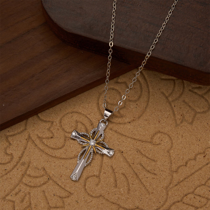 Christianartworkshop Two-Tone Bethlehem Star Inlaid Zircon Cross Pendant Necklace: A Symbol of Divine Guiding Light - image 3