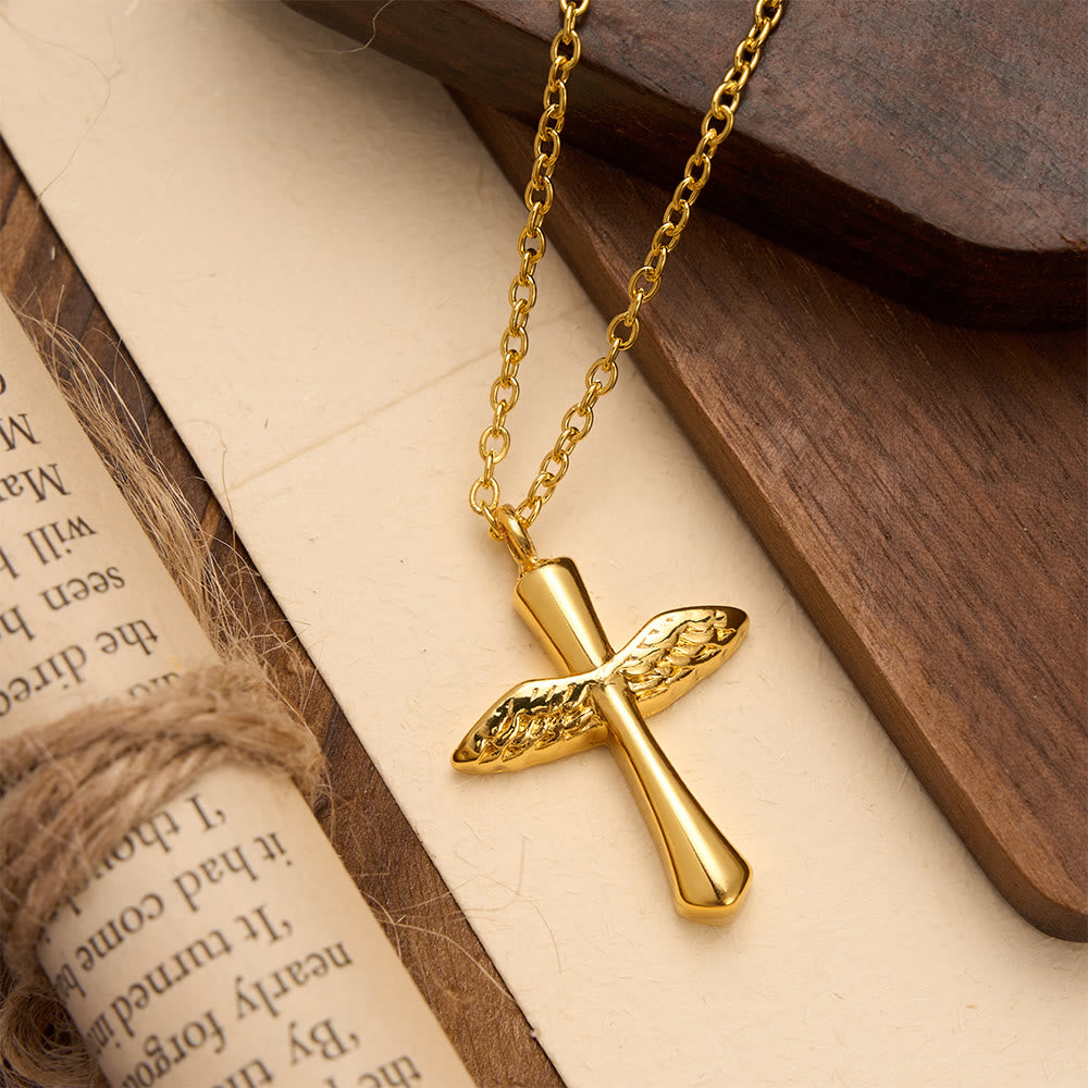 Christianartworkshop Textured Angel Wing Cross Pendant Necklace in Three Finishes: A Symbol of Divine Guardian Love - Golden - image 2