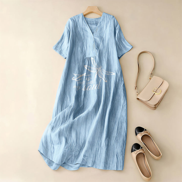 Christianartworkshop Summer Beach Faith Verse Dragonfly V-Neck Short Sleeve Midi Dress - image 8