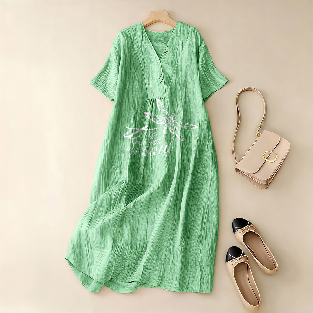 Christianartworkshop Summer Beach Faith Verse Dragonfly V-Neck Short Sleeve Midi Dress - image 2