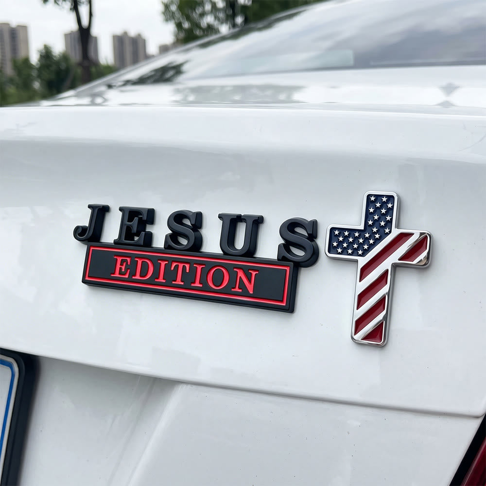 Christianartworkshop 3D Metal Jesus Edition Letter Car Emblem with US Flag Pattern Cross: A Symbol of Faith & National Honor - American Flag Cross - Black & Red Jesus - image 6