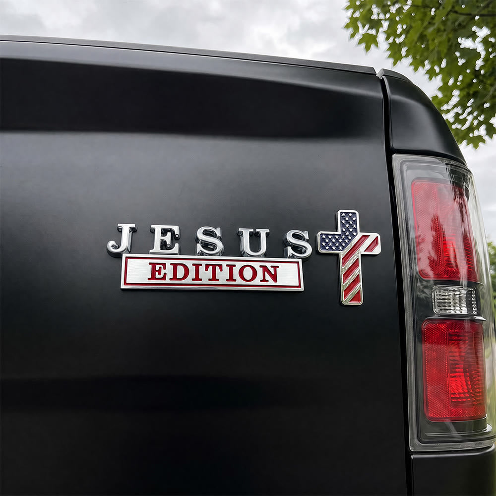Christianartworkshop 3D Metal Jesus Edition Letter Car Emblem with US Flag Pattern Cross: A Symbol of Faith & National Honor - image 1