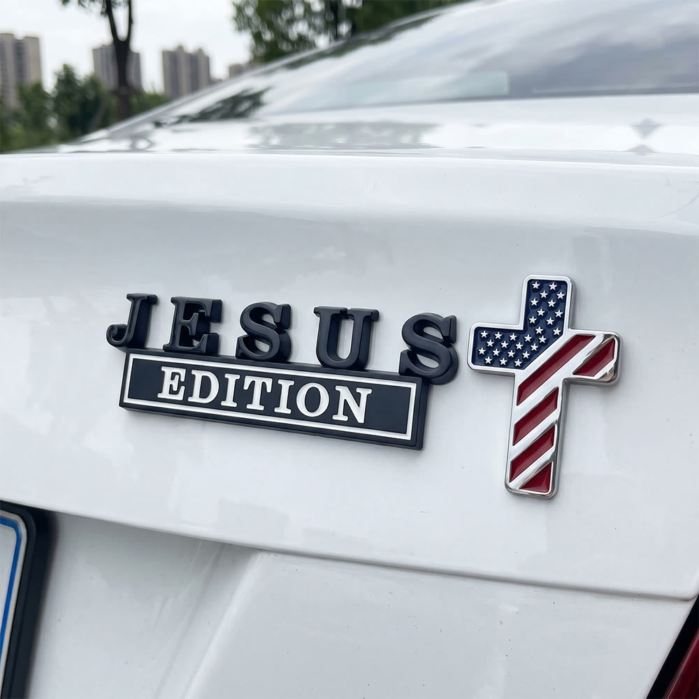 Christianartworkshop 3D Metal Jesus Edition Letter Car Emblem with US Flag Pattern Cross: A Symbol of Faith & National Honor - American Flag Cross - Black & White Jesus - image 4
