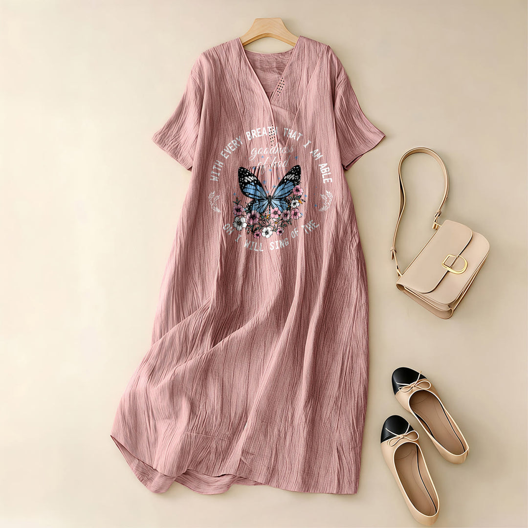 Christianartworkshop Bible Verse Butterfly & Floral Wreath V-Neck Short Sleeve Midi Dress - image 14