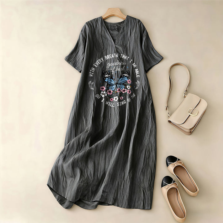 Christianartworkshop Bible Verse Butterfly & Floral Wreath V-Neck Short Sleeve Midi Dress - image 8