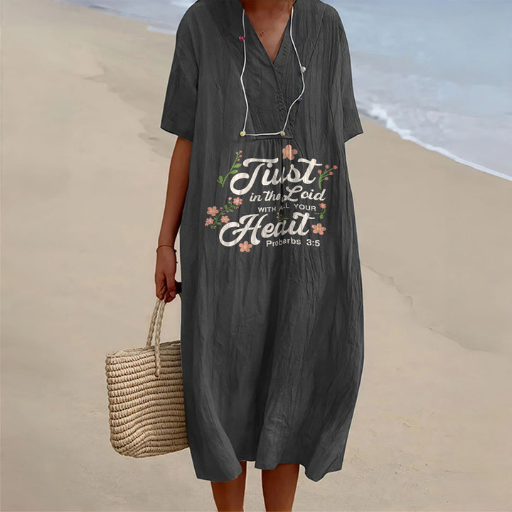 Christianartworkshop Trust In The Lord With All Your Heart Proverbs 3:5 Floral V-Neck Midi Dress - Black - 4XL - image 9
