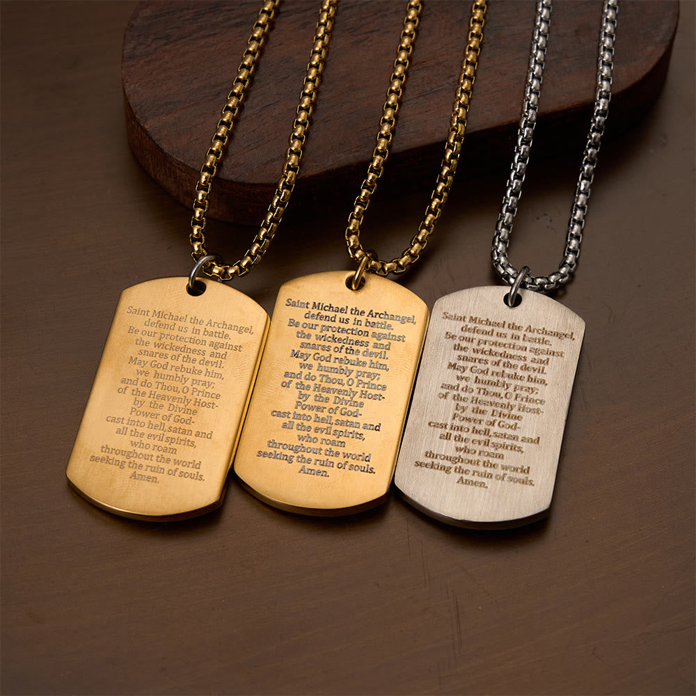 Christianartworkshop Dual-Side Engraved Archangel St.Michael Dog Tag Box Chain Necklace: An Emblem of Brave Sacred Devotion - image 1