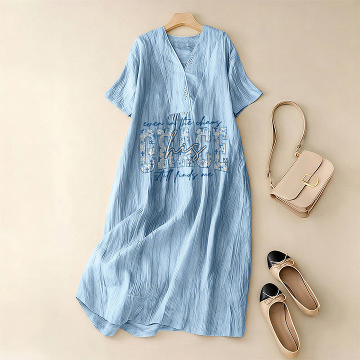 Christianartworkshop Classic "His Grace Still Finds Me" Plaid Print V-Neck Loose Midi Dress - image 7
