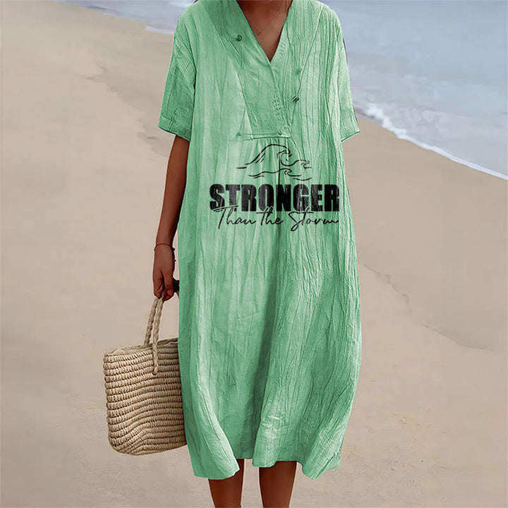 Christianartworkshop "Stronger Than The Storm" Wave Graphic V-Neck Short Sleeve Midi Dress - Green - 4XL - image 15