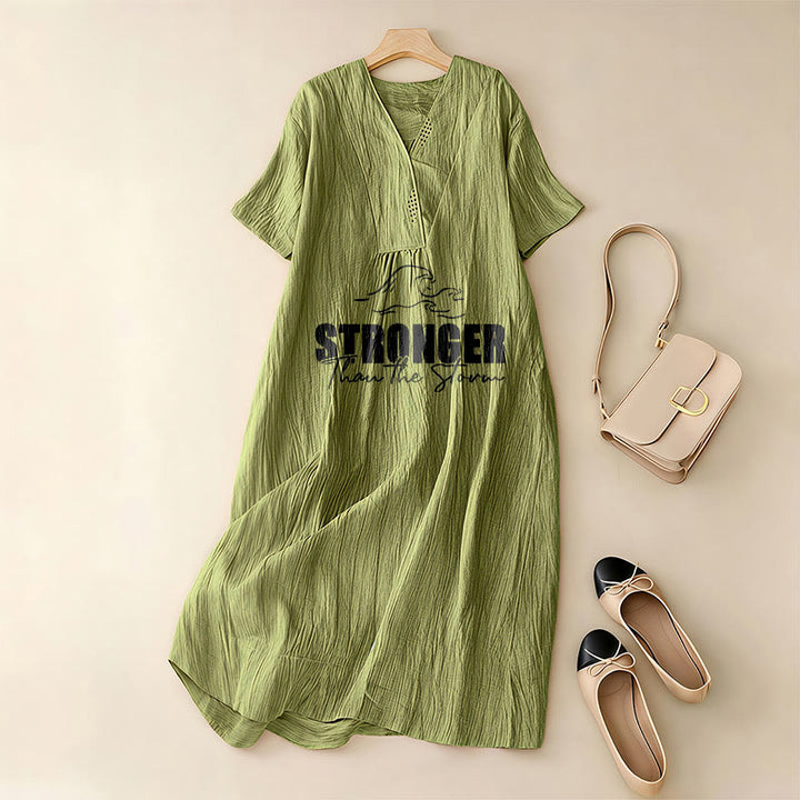 Christianartworkshop "Stronger Than The Storm" Wave Graphic V-Neck Short Sleeve Midi Dress - image 4