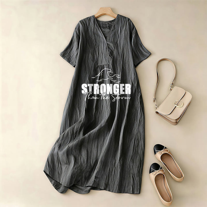 Christianartworkshop "Stronger Than The Storm" Wave Graphic V-Neck Short Sleeve Midi Dress - image 10