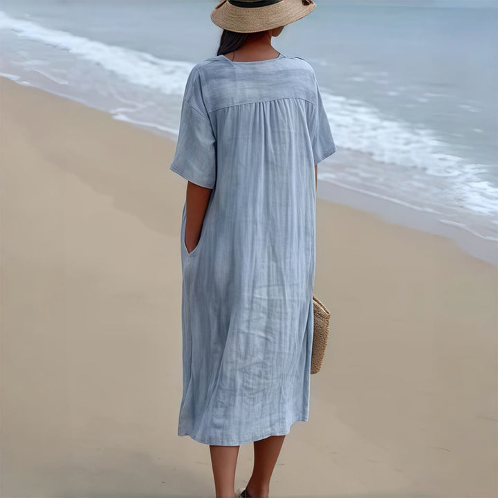 Christianartworkshop Plain Tone Love Scripture Rainbow Heart Slogan V-Neck Casual Midi Dress - image 5