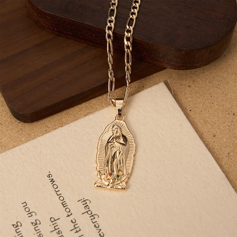 Christianartworkshop Elegant Sunburst Border Enamel Virgin Guadalupe Pendant Chunky Figaro Chain - Golden - image 8
