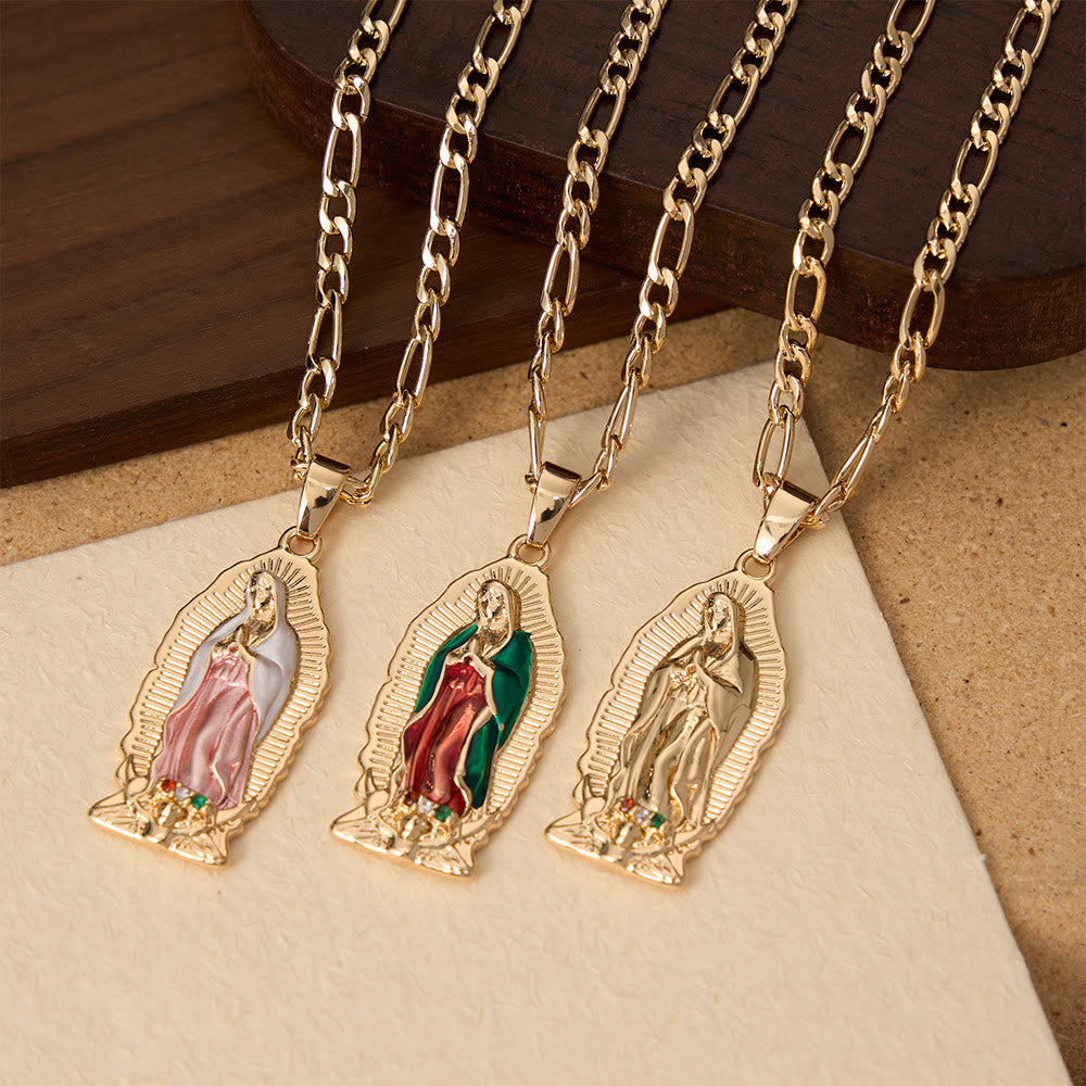 Christianartworkshop Elegant Sunburst Border Enamel Virgin Guadalupe Pendant Chunky Figaro Chain - image 3