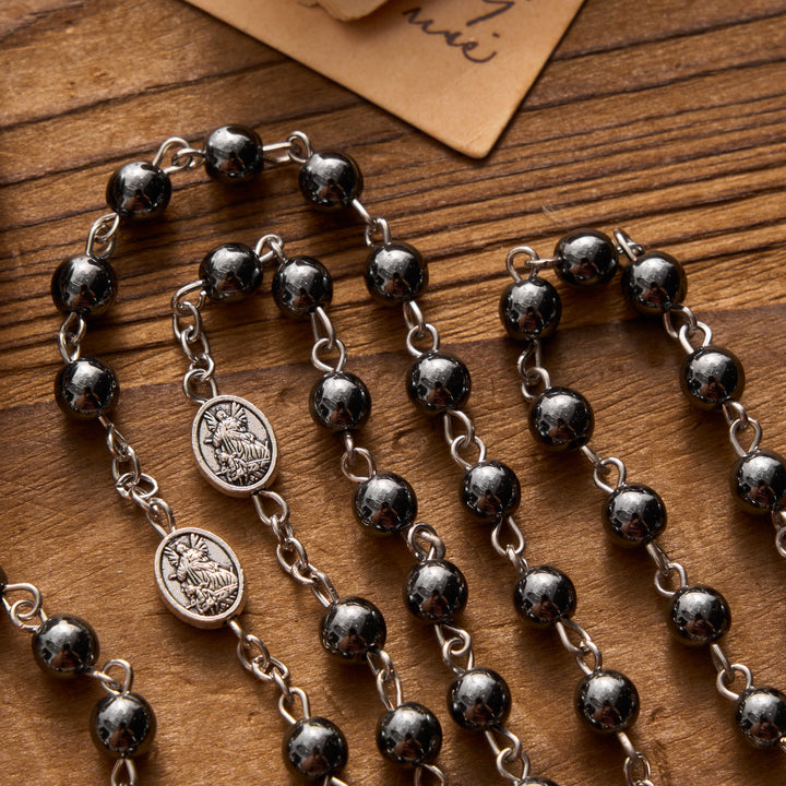 Christianartworkshop Silver or Blue Rosary with Antique Silver Archangel Medal and Matching Engraved Round Box - image 3