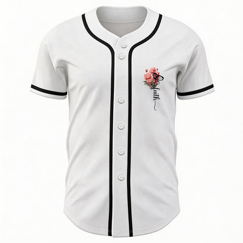 Christianartworkshop "Perhaps You Were Created For Such A Time As This" Esther 4:14 Peony Faith Print Button-Up Baseball Jersey - image 3