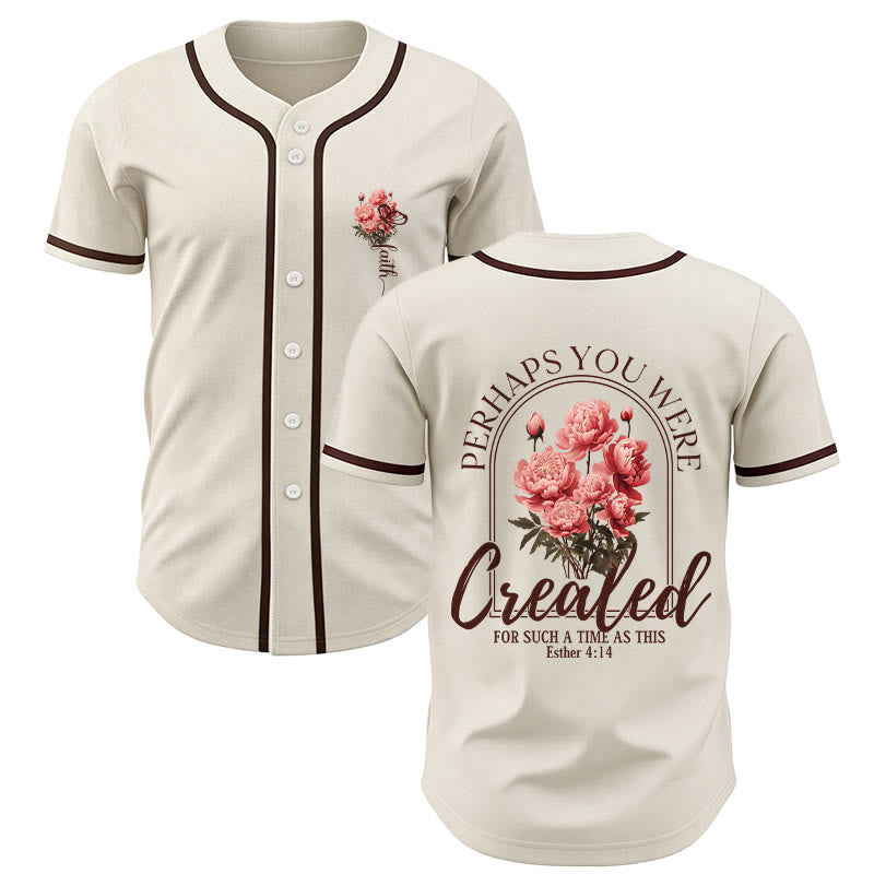Christianartworkshop "Perhaps You Were Created For Such A Time As This" Esther 4:14 Peony Faith Print Button-Up Baseball Jersey - Beige - 5XL - image 14