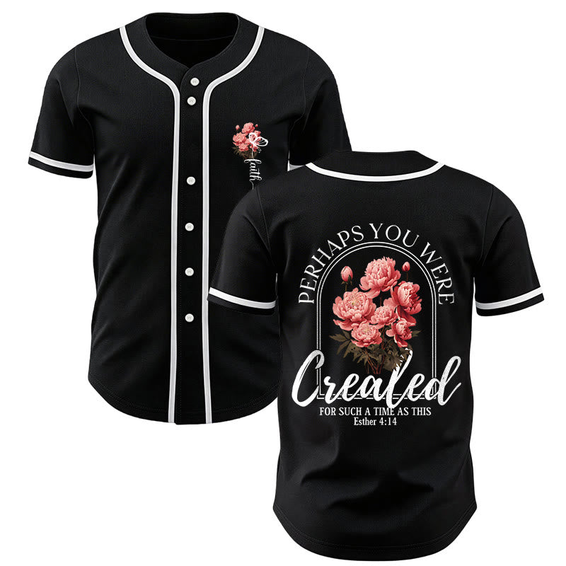 Christianartworkshop "Perhaps You Were Created For Such A Time As This" Esther 4:14 Peony Faith Print Button-Up Baseball Jersey - Black - 5XL - image 7