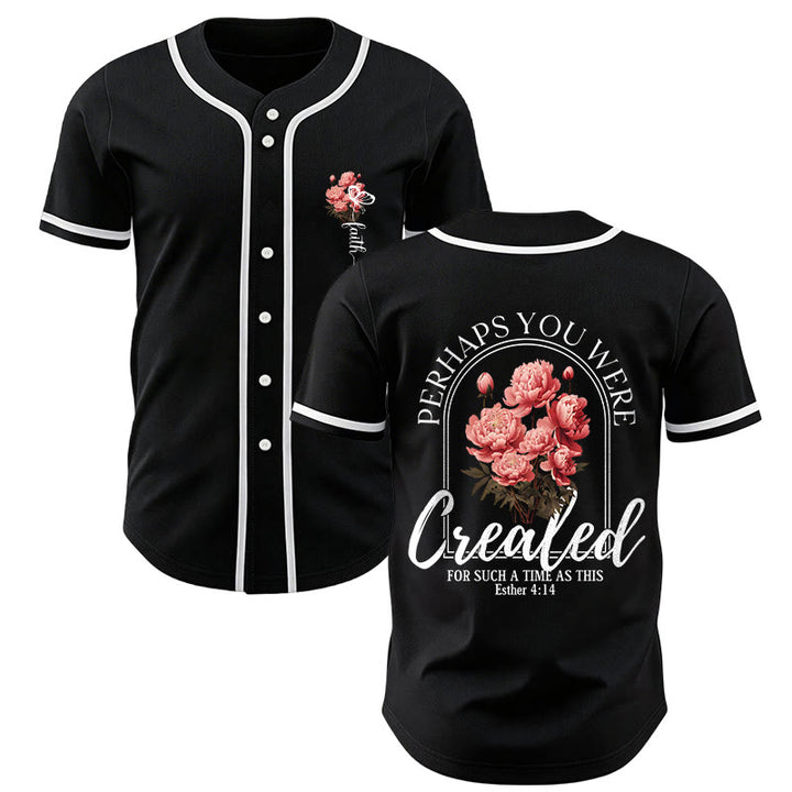 Christianartworkshop "Perhaps You Were Created For Such A Time As This" Esther 4:14 Peony Faith Print Button-Up Baseball Jersey - Black - 5XL - image 7