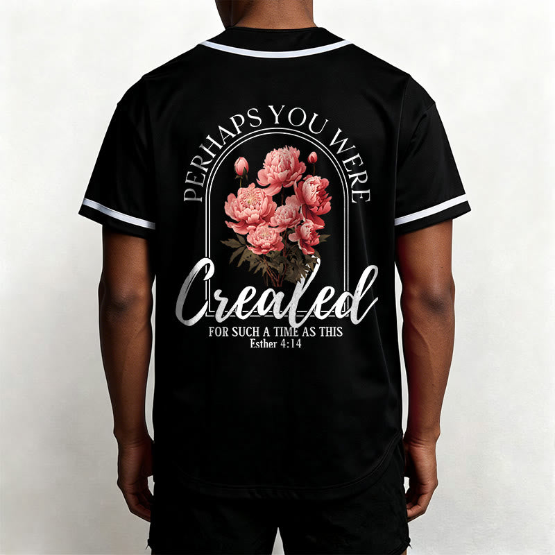 Christianartworkshop "Perhaps You Were Created For Such A Time As This" Esther 4:14 Peony Faith Print Button-Up Baseball Jersey - image 11