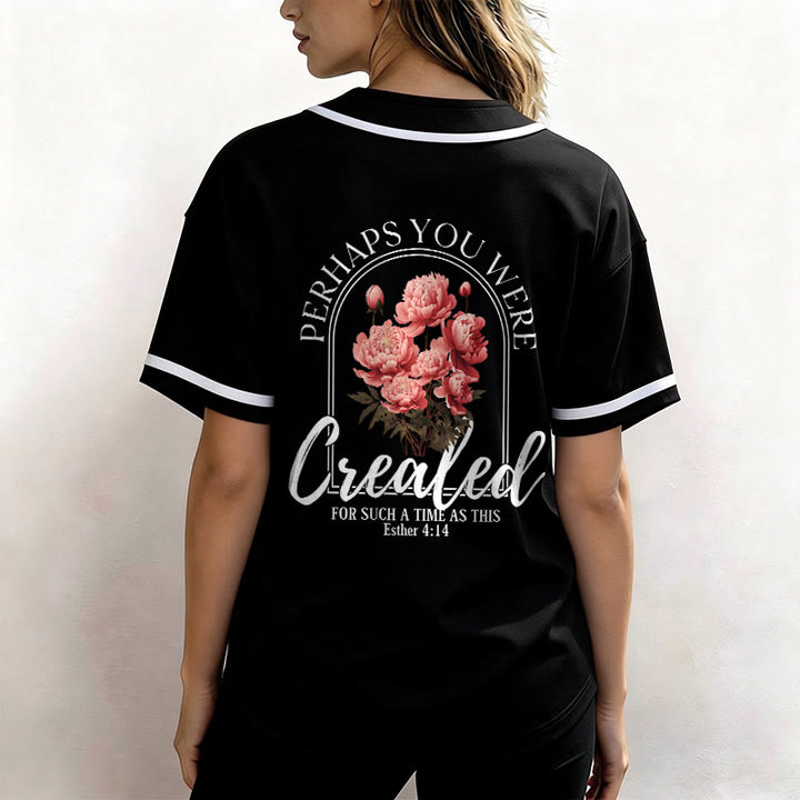Christianartworkshop "Perhaps You Were Created For Such A Time As This" Esther 4:14 Peony Faith Print Button-Up Baseball Jersey - image 12
