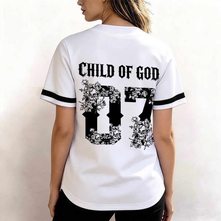 Christianartworkshop "Child Of God" Floral Filled Number 07 Button-Up Baseball Jersey - image 12