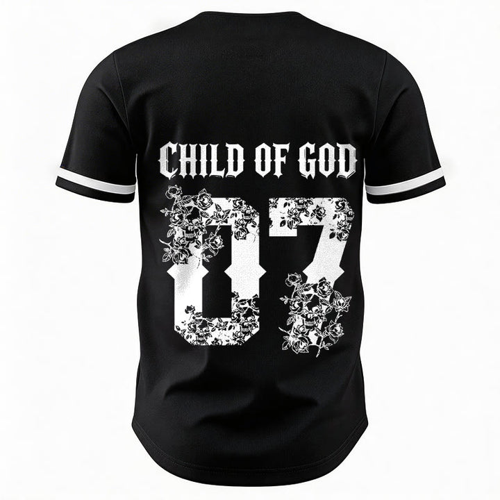 Christianartworkshop "Child Of God" Floral Filled Number 07 Button-Up Baseball Jersey - image 4