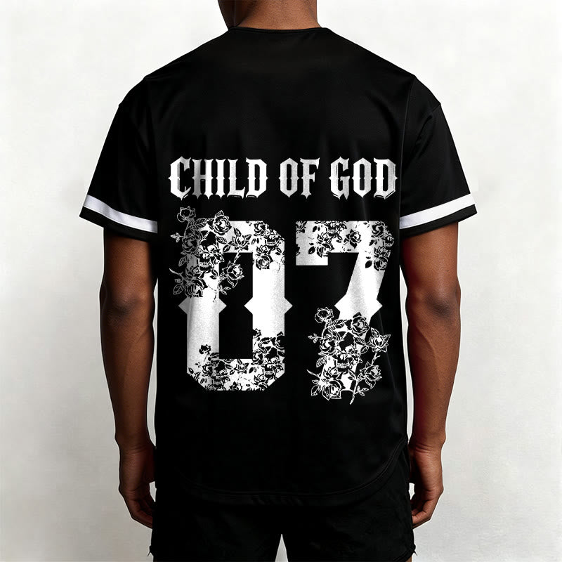 Christianartworkshop "Child Of God" Floral Filled Number 07 Button-Up Baseball Jersey - image 6