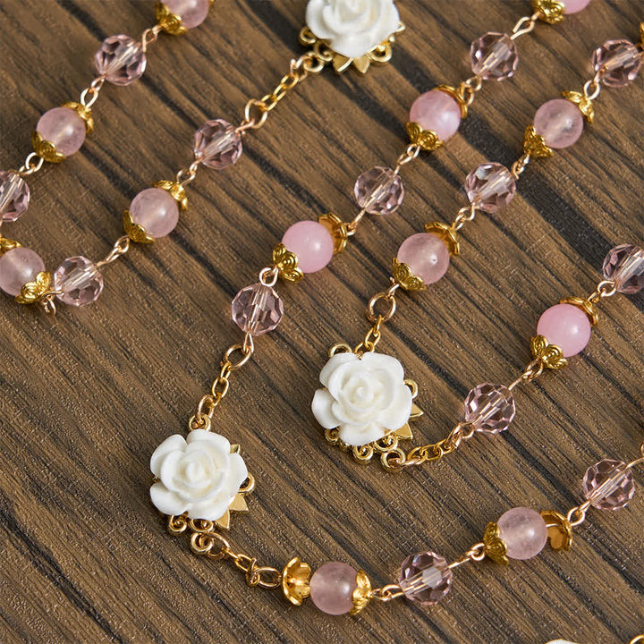 Christianartworkshop Pink Crystal & White Rose Our Lady of Guadalupe Rosary - image 7