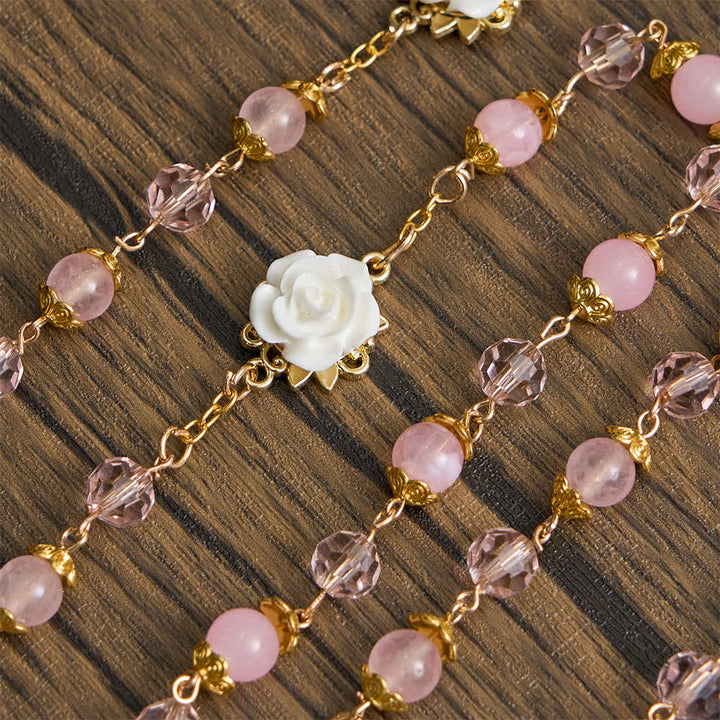 Christianartworkshop Pink Crystal & White Rose Our Lady of Guadalupe Rosary - image 6
