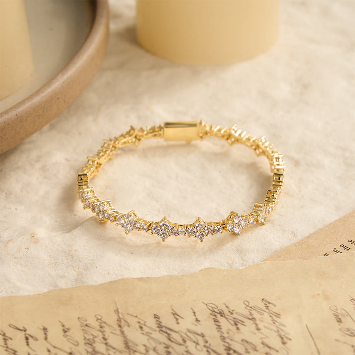 Christianartworkshop Cluster Paved Zircon Star-Shaped Cross Link Bracelet & Single Strand Necklace - Golden - Bracelet 9''/23CM - image 8