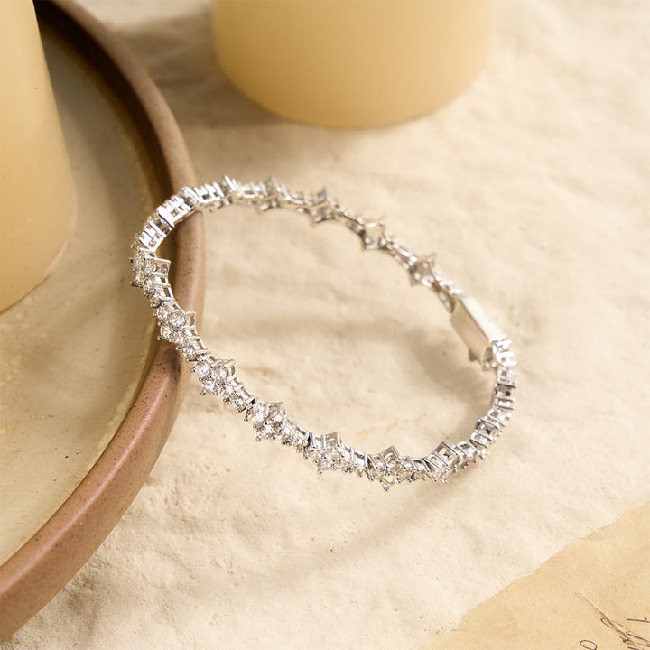 Christianartworkshop Cluster Paved Zircon Star-Shaped Cross Link Bracelet & Single Strand Necklace - Silver - Bracelet 9''/23CM - image 6