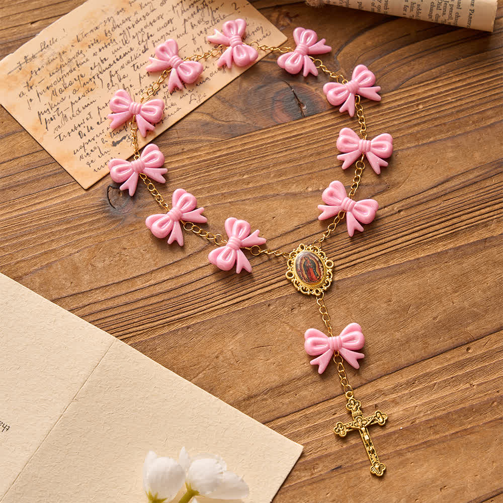 Christianartworkshop Our Lady of Guadalupe Pink Bow Rosary: Carry Her Gentle Blessings - image 4